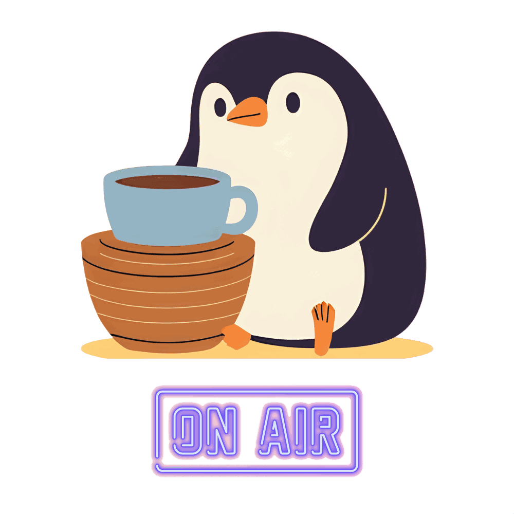 コーヒーをいれて待っているペンギン